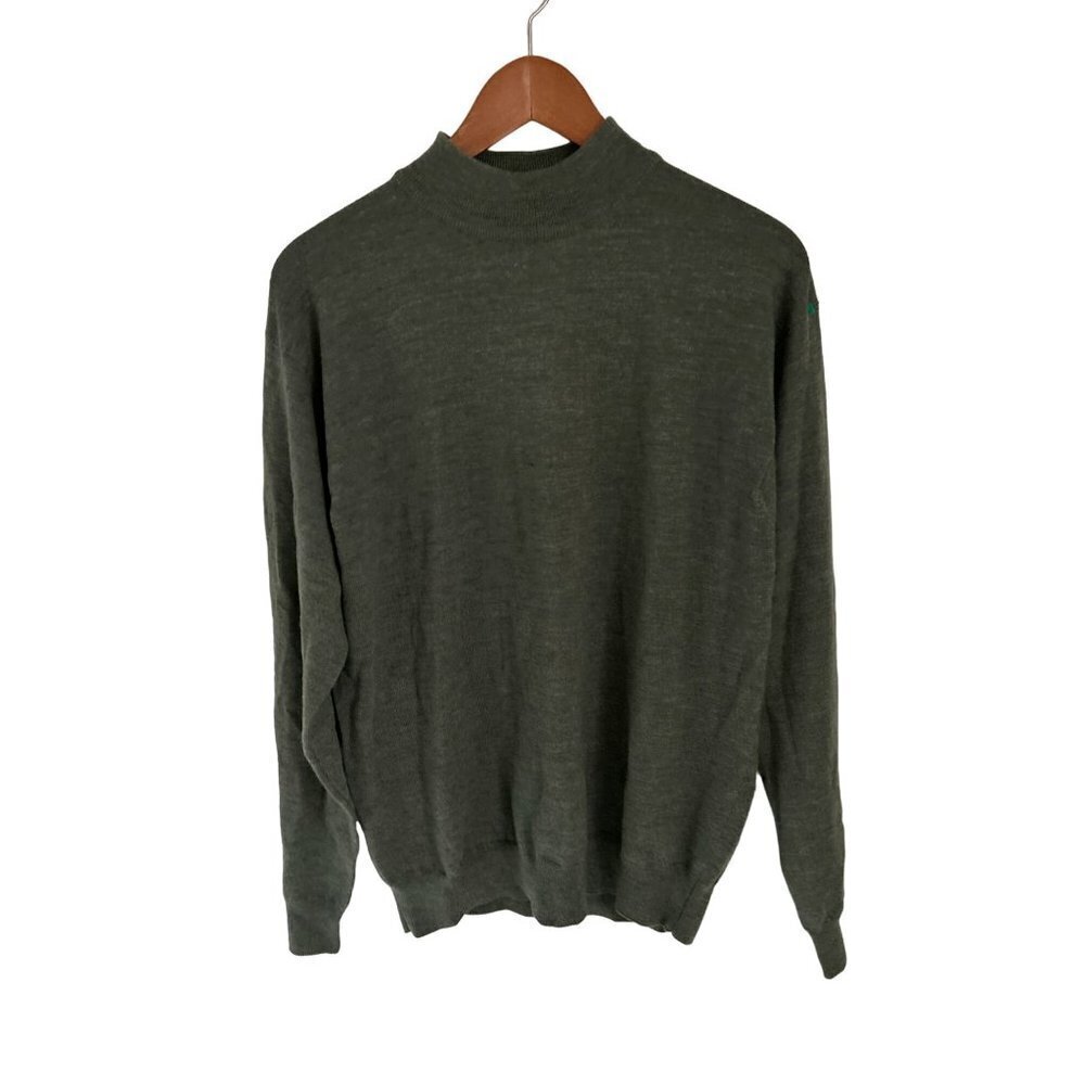 Metropolitan View Sweater Green Knit Italian Wool High Neck Pullover Size Large